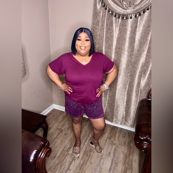 Burgundy Mineral Wash Drawstring Cuffed Short Set - Picture 5 of 5